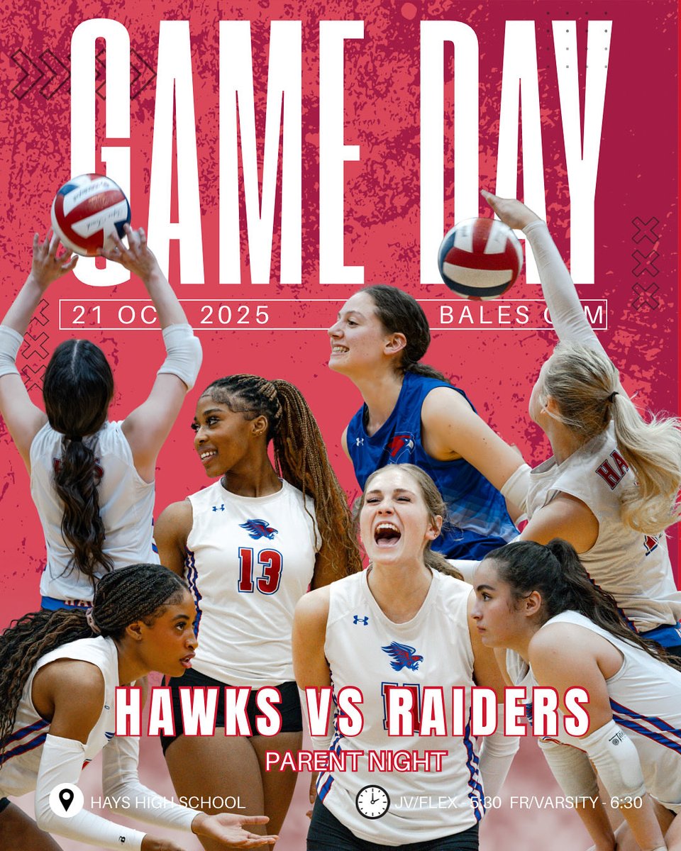 It’s Game Day Hawk Nation! Final home game of the season! Go Hawks!

🏐 vs Rouse Raiders
📍 Bales Gym
⏰ Flex/JV - 5:30 Fr/Varsity - 6:30
🎉 Parent Appreciation Night! 

#HawkYeah