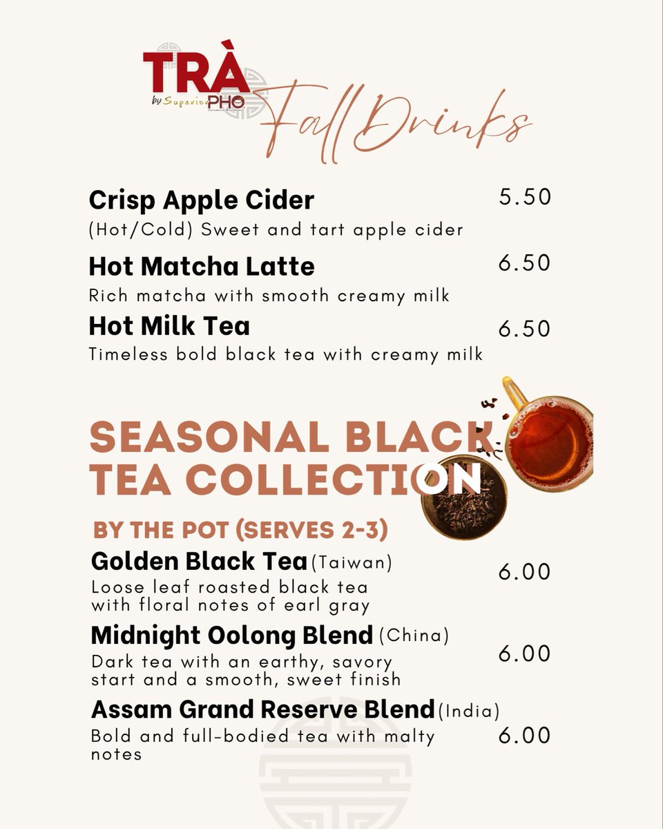 Fall flavors have arrived at Superior Pho! 🍂 Enjoy cozy Vietnamese dishes &amp; drinks made for sweater weather, including the return of our fan fav: Fish Sauce Chicken Wings 🍗
Come taste the season (while supplies last)! 🍁🍽️
#SuperiorPho #ClevelandEats #VietnameseFood #FallMenu