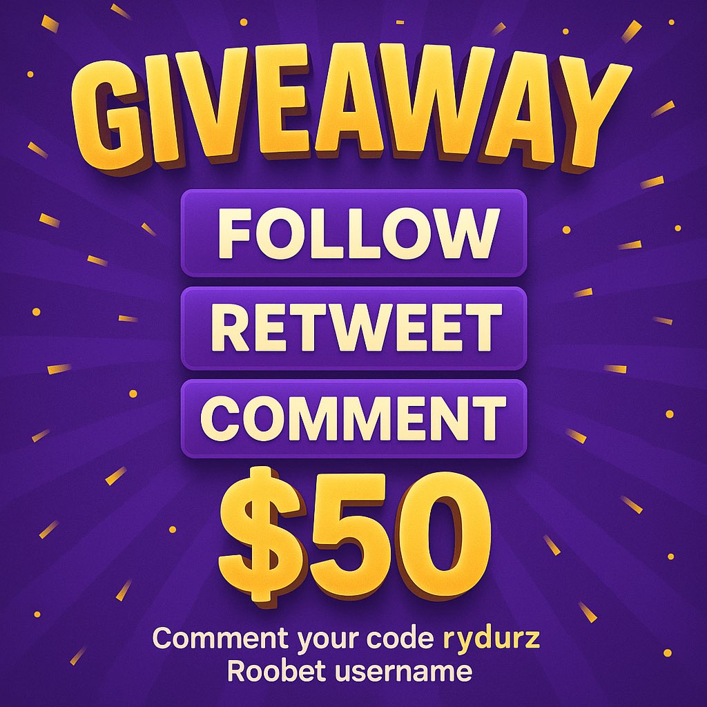🚨 $50 GIVEAWAY TIME! 🚨

Wanna win FREE cash? 👇
1️⃣ Follow me
2️⃣ Retweet this post
3️⃣ Comment your code RYDURZ roobet username💰

Winner picked soon — don’t miss out 🤑🔥 #Giveaway #Roobet #ddurz