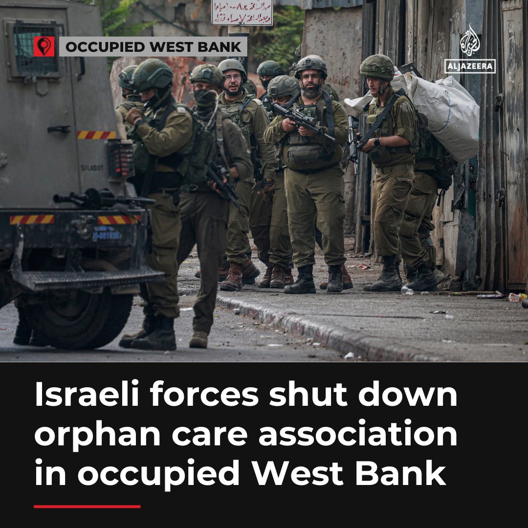 AJEnglish's tweet image. Israeli forces shut down the Islamic Charitable Society in Hebron, occupied West Bank, detaining staff and seizing equipment while providing no explanation or timeline for the closure of the charity supporting over 6,000 orphans.
🔴 LIVE updates: aje.io/l7r9qw