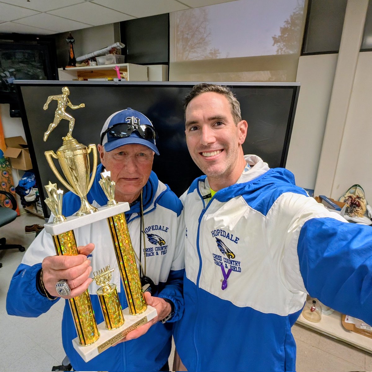 Coach Drugan stopped by to show off the trophy 🏆!
<a href="/HopedaleSports/">Hopedale Athletics</a> <a href="/DruganJoseph/">Joseph Drugan</a>