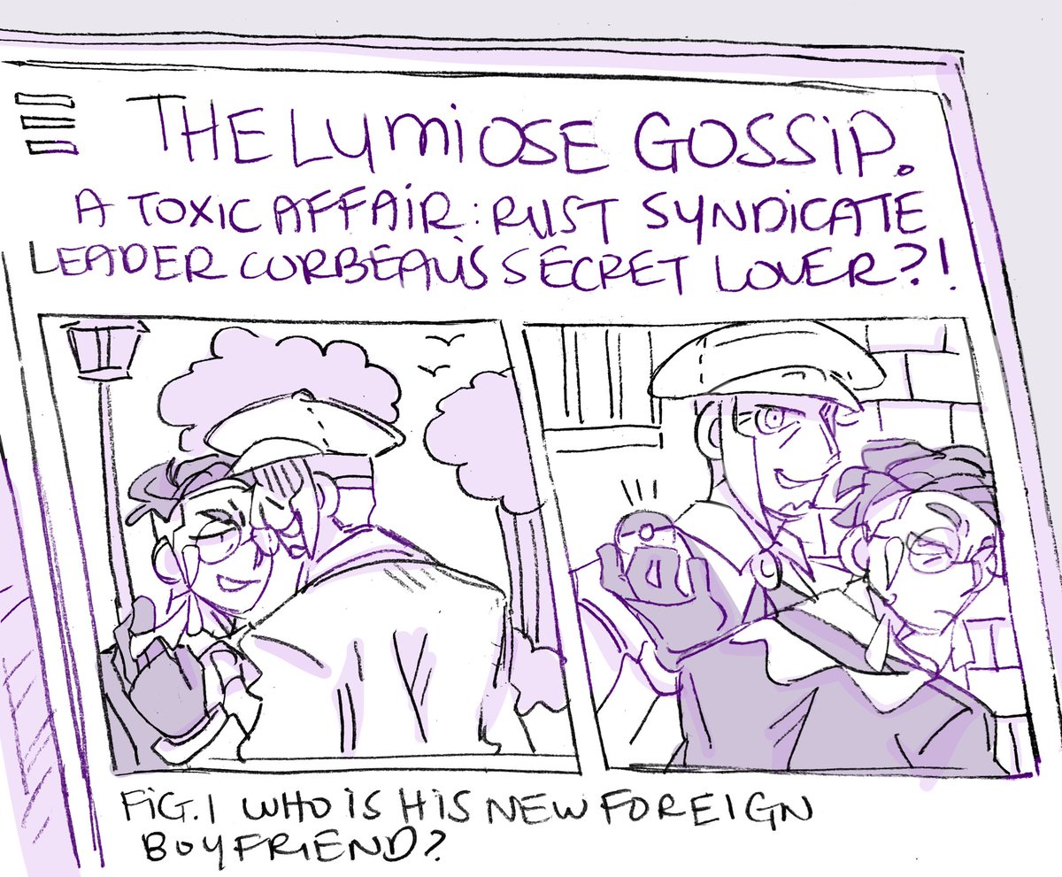 nartothelar's tweet image. seeing as he’s a local celebrity around lumiose corbeau would definitely have those fake gossip articles written about him right? #toxictrackshipping