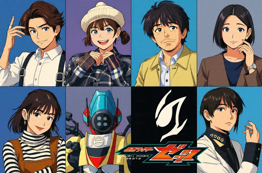 Kamen Rider Zeztz cast in anime style. アニメ風に仮面ライダー