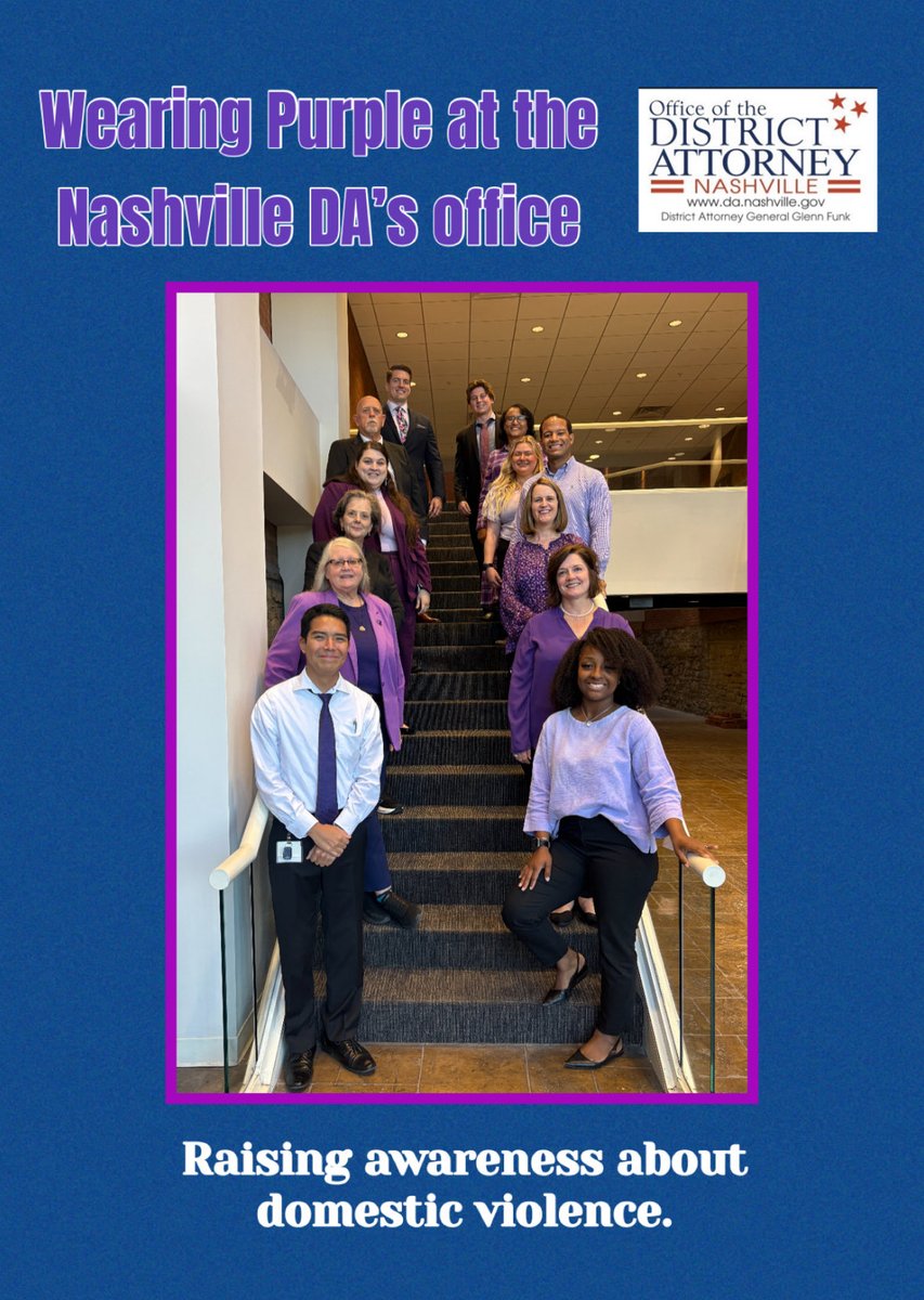 October is Domestic Violence Awareness Month.  
District Attorney staff are wearing purple to show support for victims and survivors. 
Together, we are working to stop the violence and end the cycle of domestic abuse.