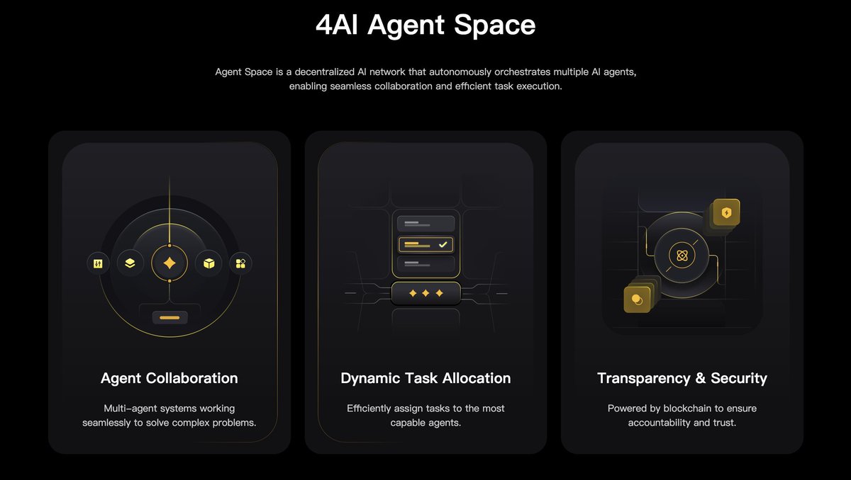 Most AI agents today are like geniuses stuck in separate rooms,  brilliant, but disconnected.
That wouldn't be an issue anymore, with <a href="/4aibsc/">4AI 🔶 BNB</a> launching it's one of its new Feature "Agent Space".

It’s not just another AI platform; it’s a multi-agent orchestration network where