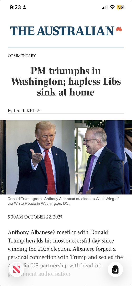 Anthony Albanese has made Australia one of the absolutely most respected countries in the world, along with Penny Wong and Kevin Rudd. 

Paul Kelly, long time Murdoch commentator, lavishes praise on the PM’s meeting with Trump and blasts the Liberals….