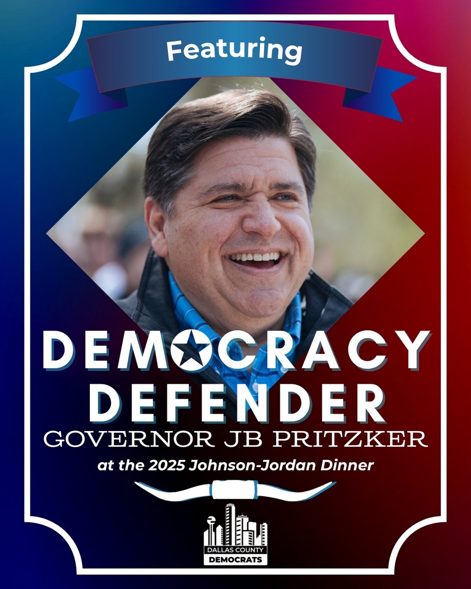 📣 We’re thrilled to announce our 2025 JJ Dinner will feature one of the leading Democracy Defenders in the country. Governor Pritzker remains a steady fighter up against authoritarianism.🥊
Join him at this year's Johnson-Jordan Dinner on November 10th!
🎟️DallasDemocrats.org/JJ25