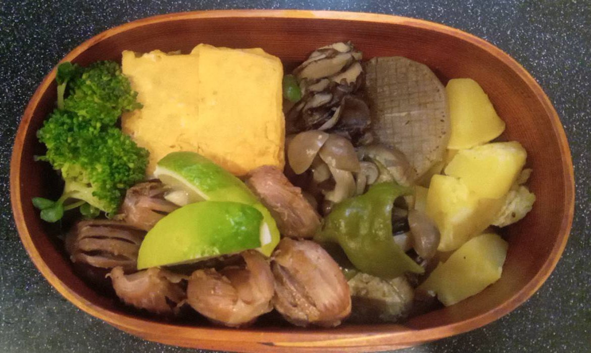 減量弁当78
砂肝焼き・出汁巻き
昨夜ハイカロリーだったので、白米→粉吹き芋少量でカロリー調整（のつもり）。