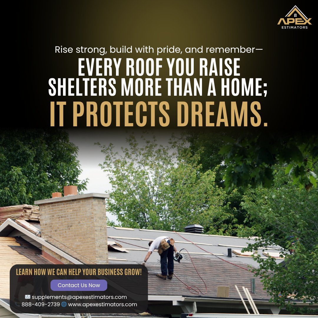 apexestimators's tweet image. Rise strong, build with pride, and remember—every roof you raise shelters more than a home; it protects dreams.

#apexestimators #roofingindustry