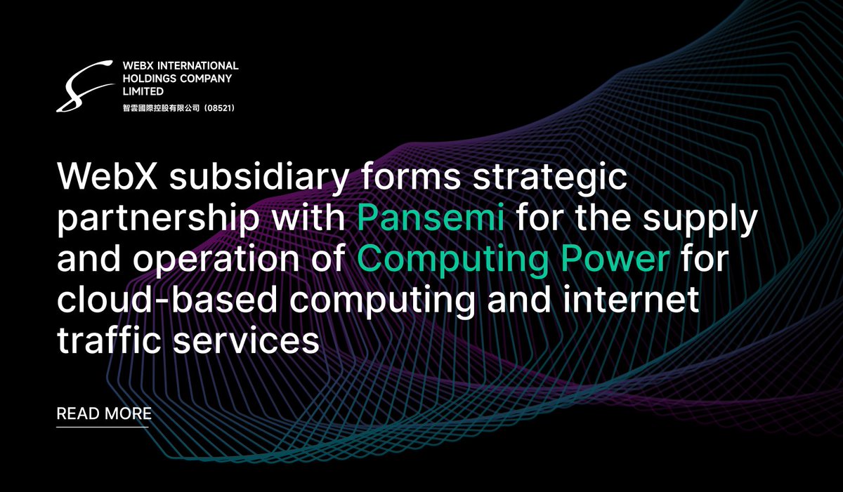 WebXOfficial's tweet image. WebX x Pansemi: Fueling the Next Era of Computing Power ⚡️

WebX (HK.8521)’s subsidiary Cloudpotent has partnered with Pansemi - a leading computing power provider &amp;amp; strategic partner of @Whatsminer_MBT - to procure ~HK$30M in computing power over 24 months.

🧵A Thread.