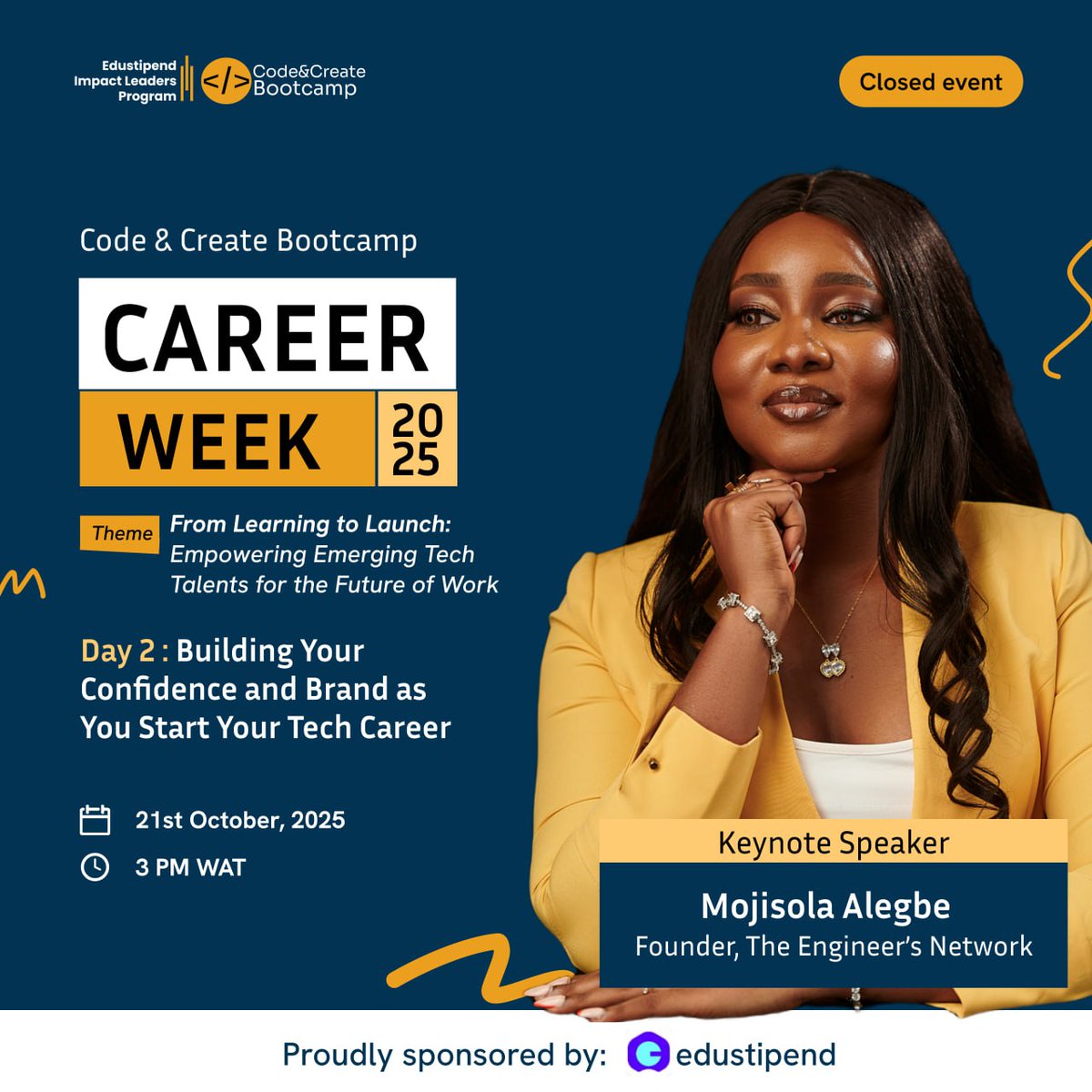 progress_epete's tweet image. Day 2 checked ✅ 
Today&apos;s session was quite impactful 

My key takeaway
1. Progress beats perfection 
2. Cultivate a growth mindset

Thanks to @codecreatehq for making today engaging and @Edustipend for the sponsorship

#CodeAndCreateCareerWeek
#FromLearningToLaunch
#TechForGood