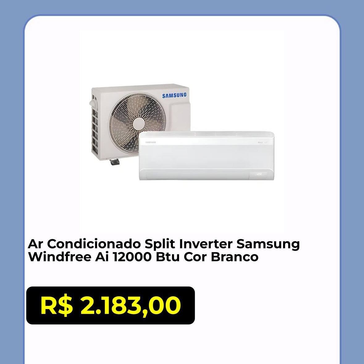 🛍️ Ar Condicionado Split Inverter Samsung Windfree Ai 12000 Btu Cor Branco

💥 *Por R$ 2.183,00*

🛒 Compre aqui 👉 mercadolivre.com/sec/1fxvwb6

⚠️ *Promoção sujeita à alteração de preço e estoque do site*
