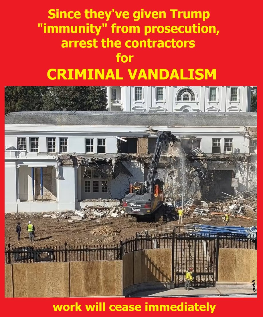 TheAmericaStore's tweet image. Arrest the minions.
#WhiteHouseVandalism #Ballroom #TrumpMustGo #gwb5