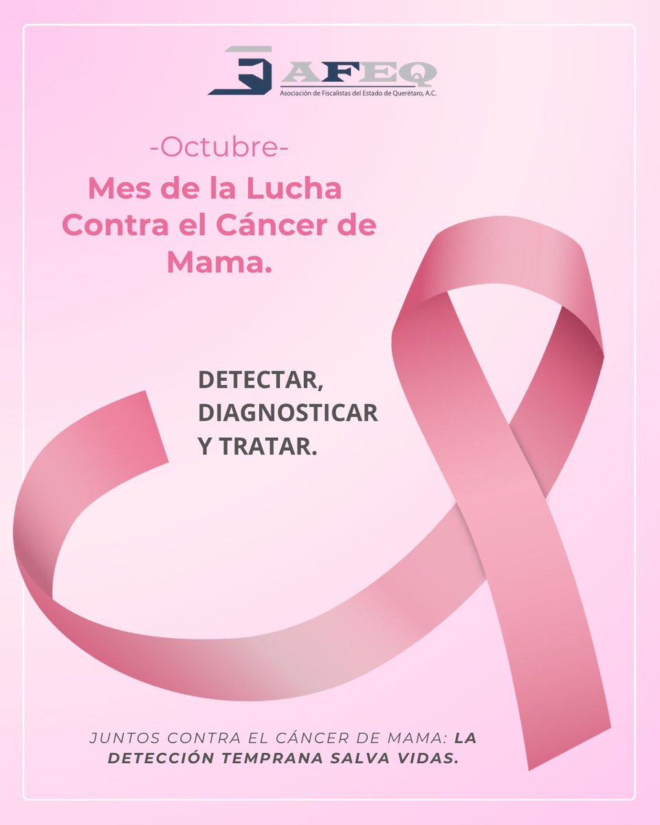 Desde la AFEQ, en el marco del 𝗠𝗲𝘀 𝗱𝗲 𝗹𝗮 𝗟𝘂𝗰𝗵𝗮 𝗖𝗼𝗻𝘁𝗿𝗮 𝗲𝗹 𝗖𝗮́𝗻𝗰𝗲𝗿 𝗱𝗲 𝗠𝗮𝗺𝗮 invitamos a todas las mujeres de nuestra comunidad profesional, afiliada y estudiantil a practicar el autocuidado, prevención activa y el tratamiento adecuado.