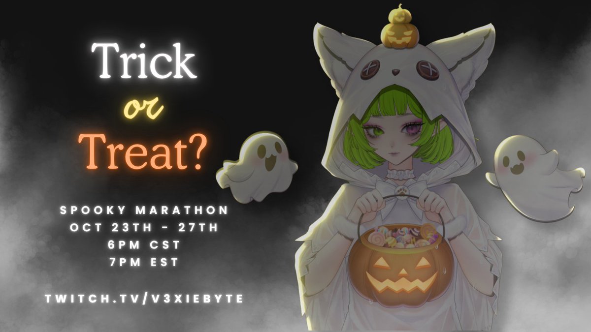 👻🎃 Get ready for chills &amp; chaos! 
From Oct 23–27, I’m joining the <a href="/ExolvedEsports/">Exolved</a>  Spooky Stream Train for a marathon of scares! 💀

🕕6PM CST / 7PM EST
🎮Phasmo, The Casting of Frank Stone, &amp; more!
🔗twitch.tv/v3xiebyte