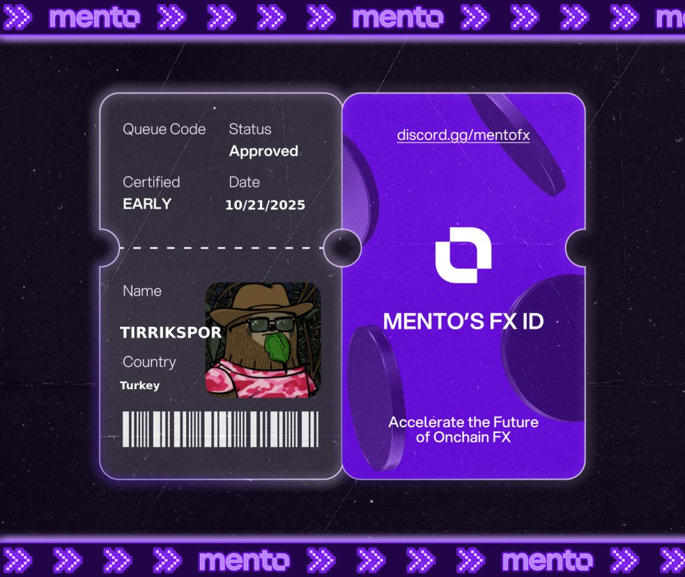 DeveloperHt's tweet image. $7.5T moves daily in TradFi FX.
Now it moves onchain with @MentoLabs, and I’m part of it.
Claimed my FX ID.
Claimed my FX ID. You?
→ discord.gg/mentofx