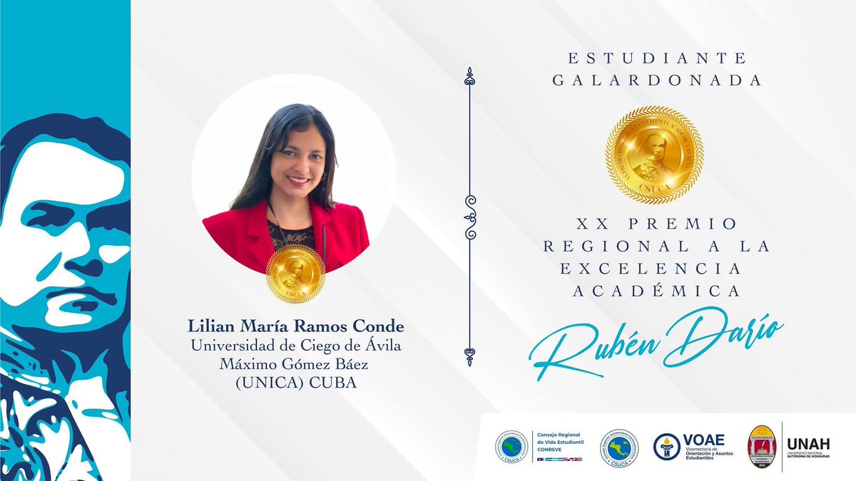 La #FEU_UNICA se hace eco de la entrega del Premio a la Excelencia Académica Rubén Darío a una de sus estudiantes. 

Felicidades a Lilian María Ramos Conde estudiante de #Derecho en la #UNICAdeExcelencia galardonada con este premio en su versión XX.

#OrgulloUniqueño