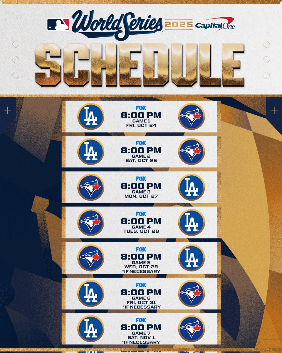 ⚾️ • LISTA LA WORLD SERIES 2025 🏆

Los actuales campeones #LosAngelesDodgers van por el back to back, mientras que los #TorontoBlueJays quieren marcar historia, pues es su primera vez en la serie mundial desde el 1993. 👀

¿A quién le vas?