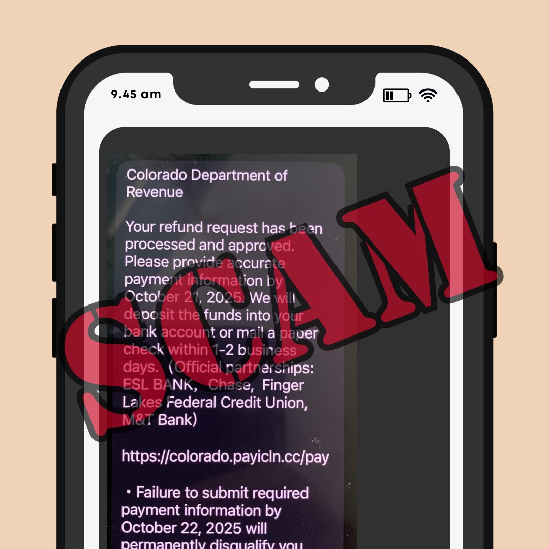 It's almost Halloween, and scammers are dressing up as us again.

Reminder: DOR will NEVER initiate contact via text to ask for personal data or payment.

Treat your data right. Don't fall for any tricks! 🎃 Visit loom.ly/AgJXt6g for more. 

#COSafety #DORAlert #ScamAware