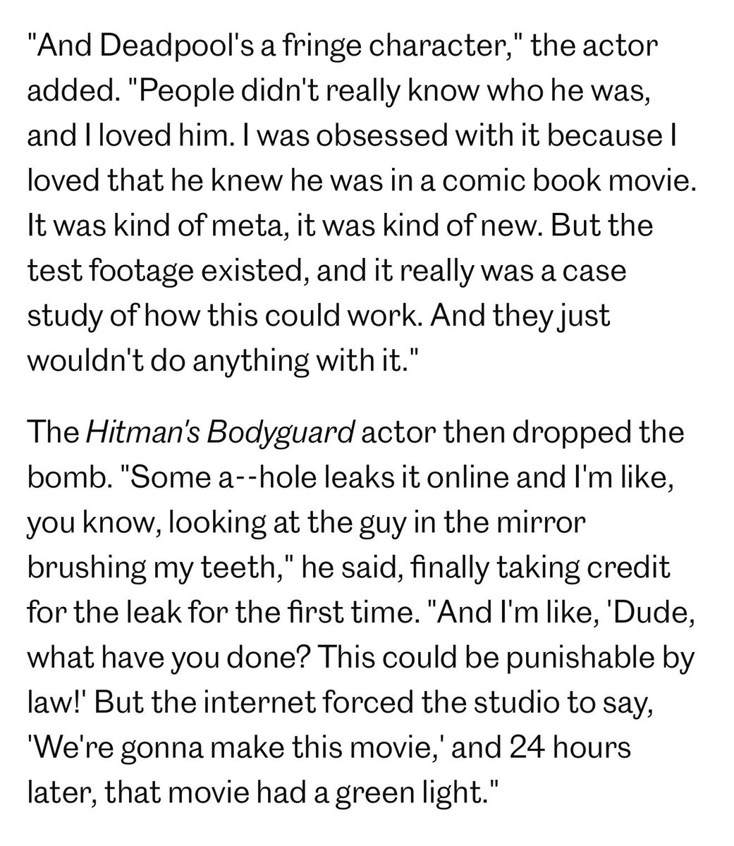 ryan reynolds himself said that the studio wanted nothing to do with deadpool for years, then after the leak, it was greenlit 24 HOURS LATER. he said that the internet forced the studio to make the movie.

I think adam driver knows exactly what he’s doing.
#TheHuntForBenSolo