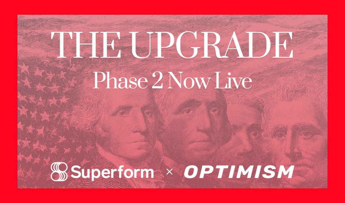 The upgrade phase 2 begins now 
Here's your chance to deposit in <a href="/Optimism/">Optimism</a> vaults on superform V2
 here: v2.superform.xyz
Make sure to join the upgrade too
upgrade.superform.xyz/home
Use code: 3b01e222
More earning options better yield. Only on <a href="/superformxyz/">Superform</a>