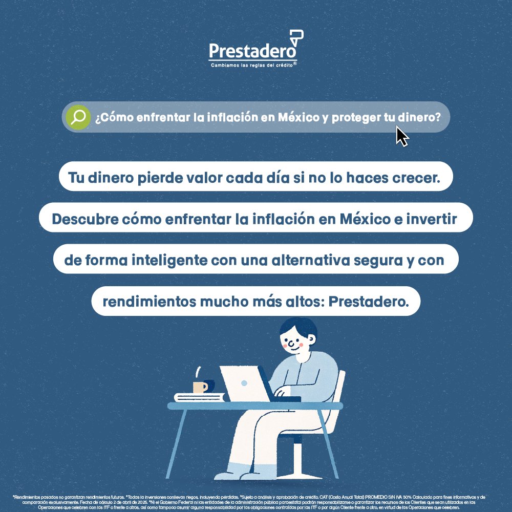 La inflación amenaza con reducir el valor de tus ahorros, mantener tu dinero guardado ya no es una opción. Descubre cómo puedes proteger tu capital y hacerlo crecer con Prestadero. Lee más en nuestro blog: blog.prestadero.com/como-enfrentar…