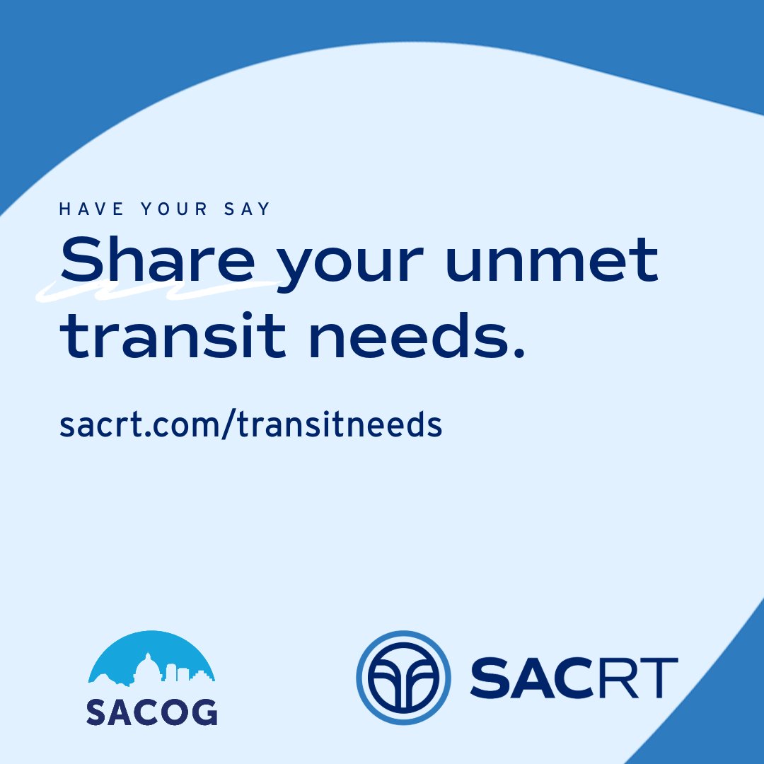 <a href="/SACOG/">SACOG</a> wants your input on local transit services. They're seeking feedback on bus, dial-a-ride, paratransit, and light rail services across Sacramento, Sutter, Yolo, and Yuba Counties.

Check out, sacrt.com/transit needs for a list of events and hearings where you can