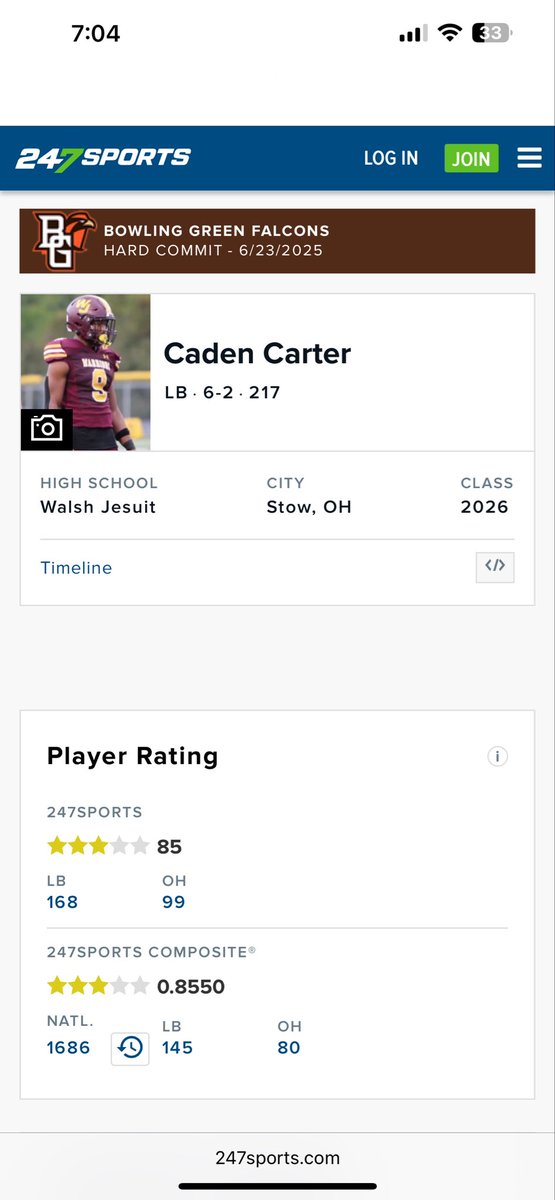 Blessed to be ranked a 3⭐️ <a href="/247recruiting/">247Sports Recruiting</a> 
<a href="/AllenTrieu/">Allen Trieu</a> <a href="/WalshJesuitFB/">Walsh Jesuit Football</a> 
<a href="/nalexanderWJHS/">Coach Alexander</a> <a href="/BG_Football/">BGSU Football</a>