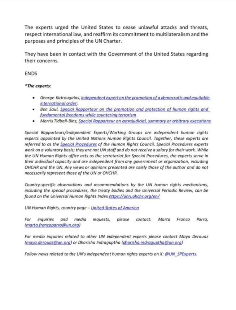 #ULTIMAHORA Expertos de la ONU, afirmaron hoy que las acciones encubiertas y las amenazas de uso de la fuerza armada contra el Gobierno de Venezuela por parte de los Estados Unidos (EEUU) violan la soberanía de Venezuela y la Carta de las Naciones Unidas.