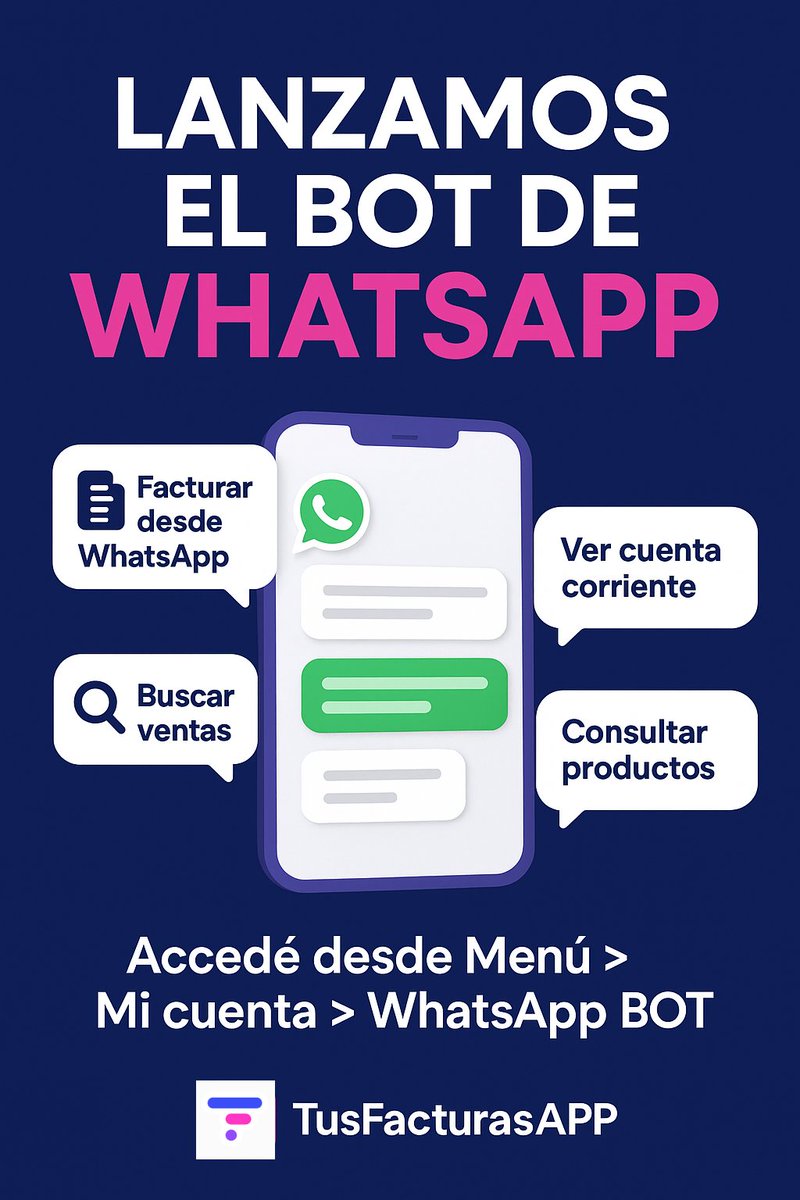 TusfacturasApp's tweet photo. 💬 ¡Nuevo! Facturá directamente desde WhatsApp
Con el Bot de WhatsApp de TusFacturasAPP, ahora podés facturar, consultar clientes, revisar tus ventas y cuentas corrientes sin descargar ninguna app.
Todo desde la comodidad de tus chats. https://t.co/4dWT0qqmc9