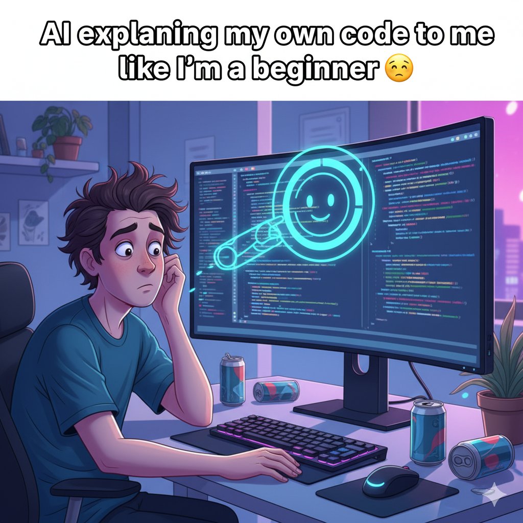 nathandran's tweet image. 😅 When AI explains my own code better than I can...
#AI #Coding #Developers #TechHumor