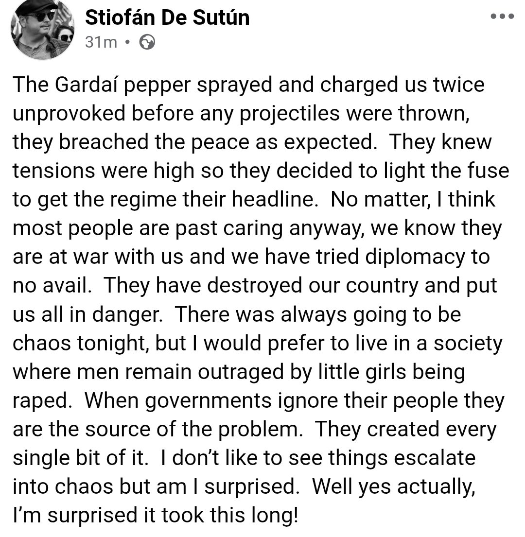 PEOPLE FORGET THAT RAPE IS A SUPREME ACT OF VIOLENCE (and rape of a should be at the top of their "outraged scale":

A trusted and honest friend of mine (Stephen Sutton) gives his eye witness account of what happened this evening. He says the Gardaí breached the peace to provoke