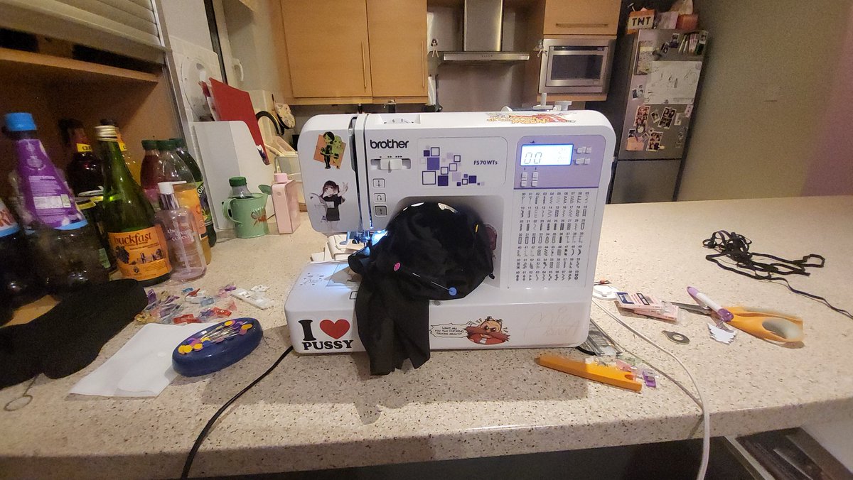 htt_goat's tweet photo. sewing my silly little sabrina carpenter costume and drinking alcohol and doing poppers and freaking #winning!!! https://t.co/ZBPgzO4yu1