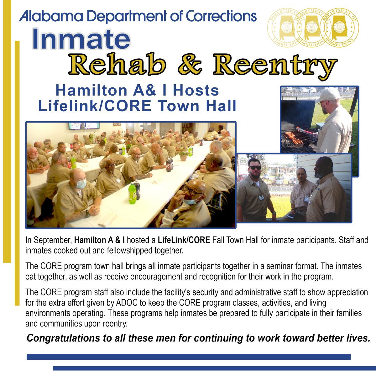 #ADOC is proud of the men and women who participate in and complete the various programs offered at its facilities. Programs such as LifeLink / CORE are paving the way for successful reentry. #Reentry2030
