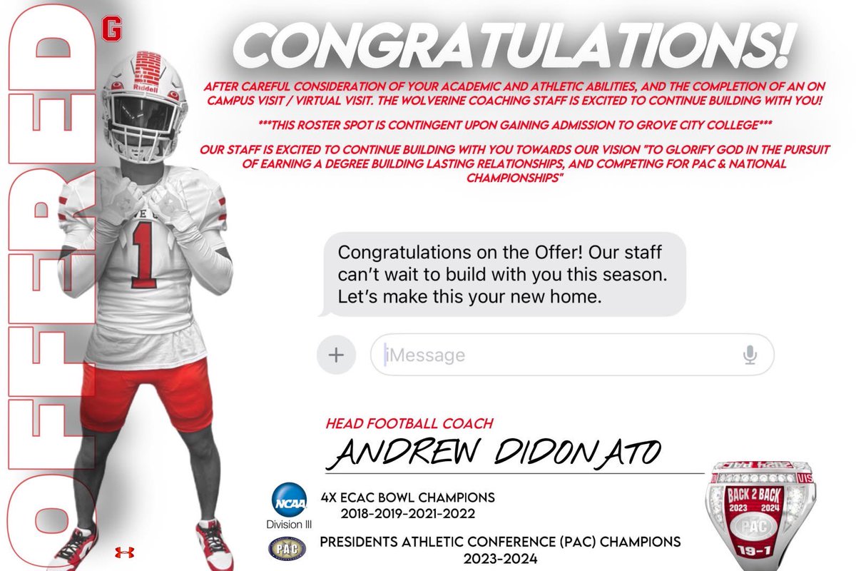 Beyond blessed to receive an offer from Grove City! Thank you  <a href="/CoachDiDonato/">Andrew DiDonato</a> and <a href="/coachkendall_/">Kendall Brest</a> for the opportunity! <a href="/CoachMoser1/">Coach Moser</a> <a href="/JAGcoachlewis/">Coach Lewis</a> <a href="/JAGGMENFB/">Garfield Football 🏈</a>
