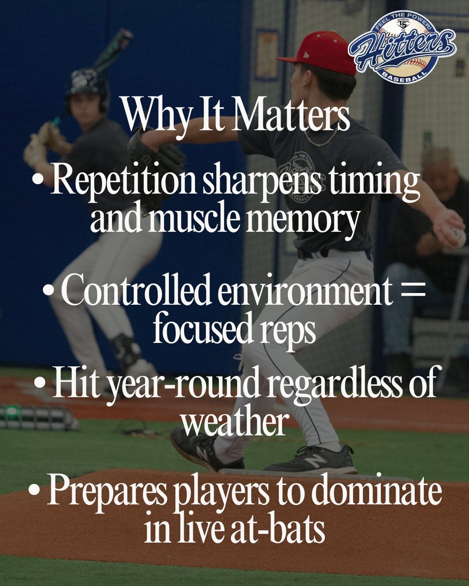 hittersbaseba11's tweet image. Big swings start with small reps. Every session in the cage sharpens your timing, mechanics, and mindset. Put in the work now, see the results this spring.

Reserve your cage at hittersbaseballacademy.com

 #HittersBaseball #WinterWork #BaseballTraining #CageGrind