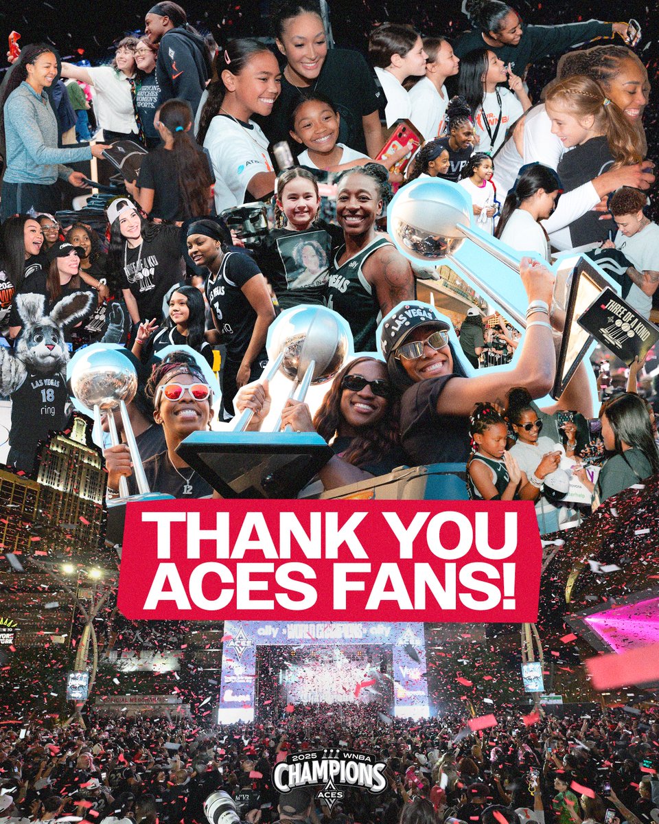 Planted a seed in the desert and look what grew — three championships in four years 🏆🏆🏆

Against the odds, you stayed with us. From an 11-11 start to WNBA Champs, we couldn’t have done it without you all.

Thank you, Aces fans! 🫶
