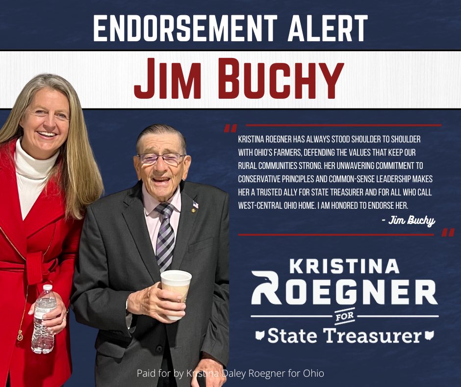 Honored to have the endorsement of my former colleague in the Ohio House of Representatives, my dear friend…the legendary Jim Buchy!  
<a href="/JimBuchy/">State Rep. Jim Buchy</a>