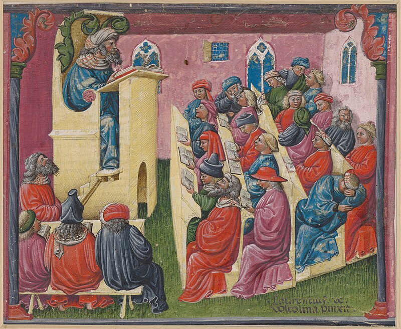 Medievalhtybuff's tweet image. 14th century image of an University lecture