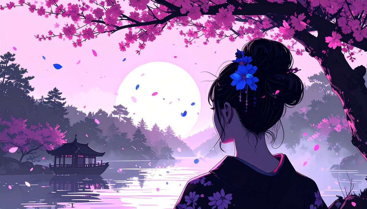 QZmZaE0e5y7184's tweet image. 桜の月夜/Cherry Blossom Moonlit Night
#AIart #AIアート #Firefly #Adobe #JapaneseArt