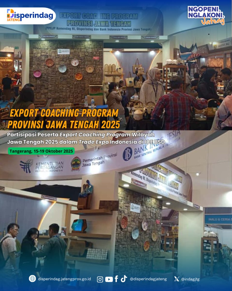 indagjtg's tweet photo. Pada pagelaran Trade Expo Indonesia (TEI) yang berlangsung sejak tanggal 15 s.d. 19 Oktober 2025 di ICE BSD City Tangerang Banten, peserta Export Coaching Program (ECP) Wilayah Jawa Tengah Tahun 2025 juga turut berpartisipasi berkat fasilitasi oleh @bank_indonesia_jateng. https://t.co/IMyvNE9WyO