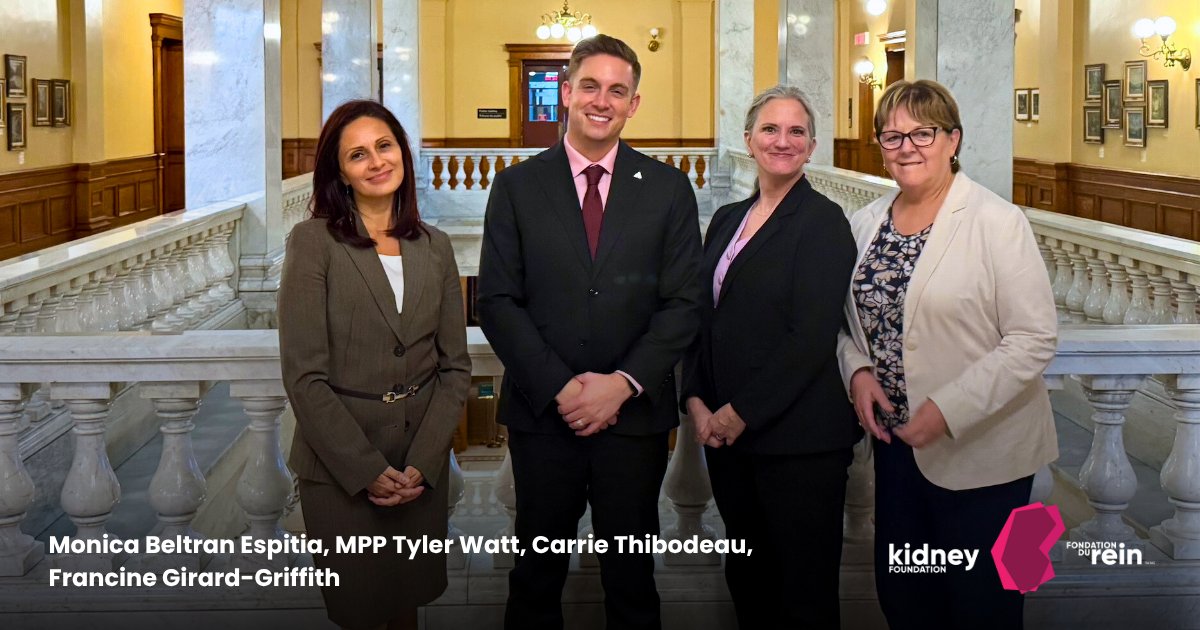 kidneycanada's tweet photo. A powerful first day at Queen’s Park! We met with #Ontario MPPs to discuss the growing impact of chronic kidney disease and the need for prevention, early detection & equitable care. We’re grateful for the thoughtful conversations and commitment to #KidneyHealth! #CKDFramework https://t.co/VJ0srLcL6o