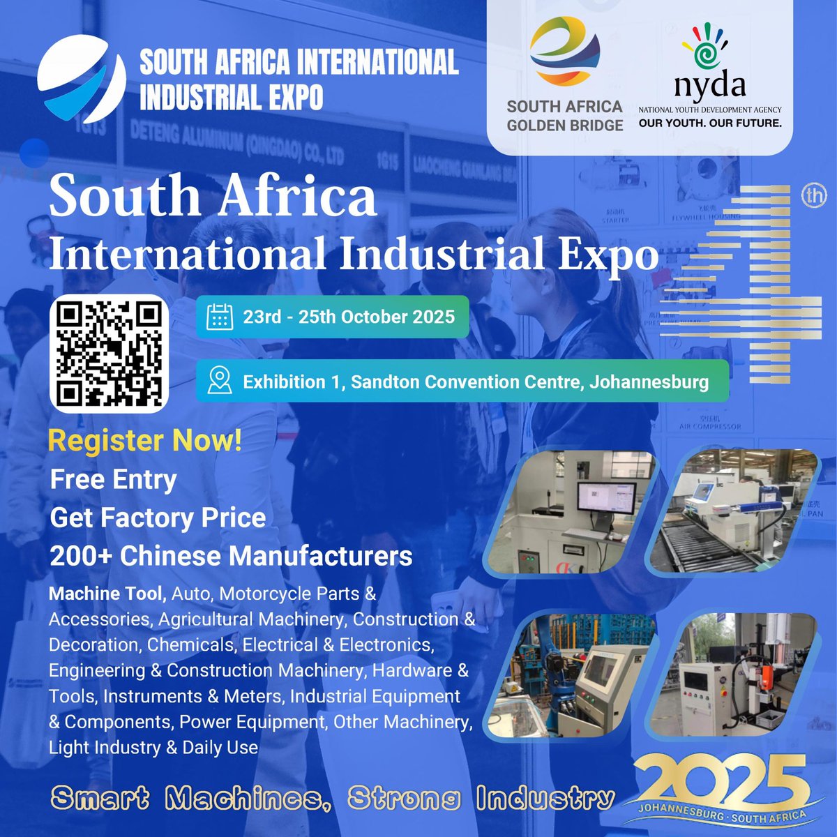 Don't miss your chance to connect with 200+ top Chinese manufacturers all under one roof! From hardware tools to smart power equipment, find everything you need at the South Africa International Industrial Expo. Enjoy free entry and get factory prices. 

Secure your spot today!