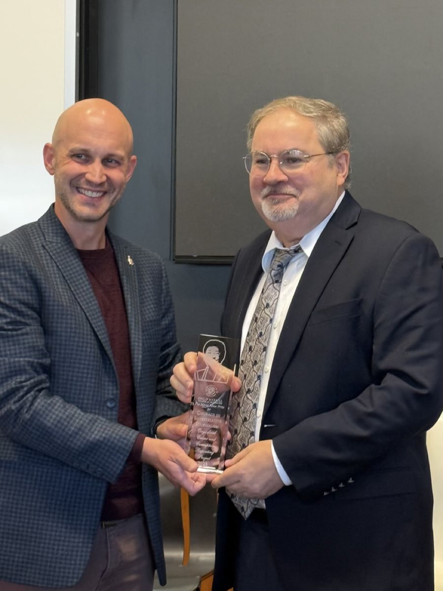 DrewOCCRP's tweet photo. OCCRP was named the winner of the Maria Ressa  Courage in Investigative Reporting Award by the University of Maryland. A great thank you to the inspirational staff and students there as well as Jim Risen and Maria. Honored! https://t.co/KkaNJxwBCT
