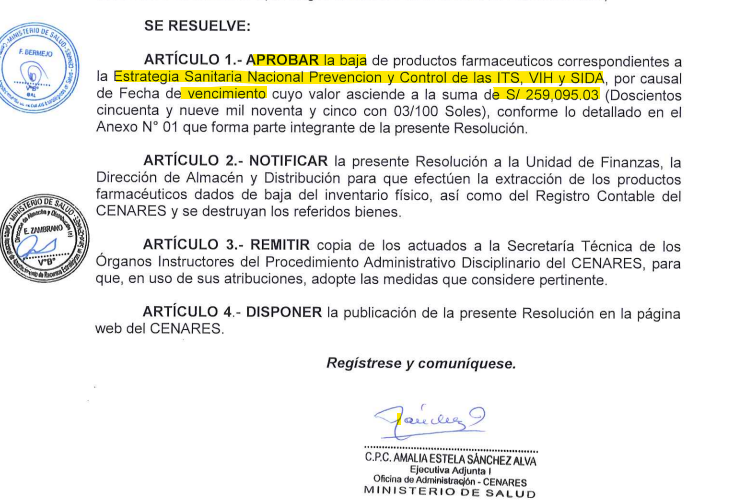 🚨El Cenares, la agencia de compras del <a href="/Minsa_Peru/">Ministerio de Salud</a>, descartó #medicinas empleadas en el tratamiento de las personas que viven con #VIH.
📌221,790 unidades de abacavir + lamivudina estaban valorizadas en S/ 259 mil, y no se pudieron usar porque vencieron. 🧵