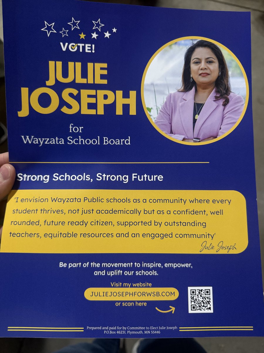 JanigoMG's tweet image. Hey Wayzata school district! Vote for Milind Sohoni, Alicia Liddle, and Julie Joseph for school board! These three are endorsed by the Wayzata Education Association.
Learn more at:
AliciaLiddle.com
JulieJosephforWSB.com
SohoniforSchoolBoard.com