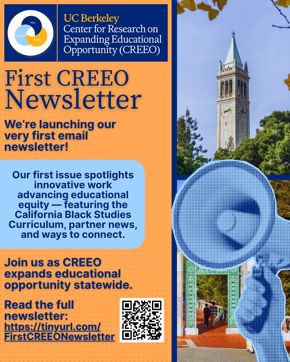 Our first CREEO Newsletter is here! 🌟

Catch highlights on equity-centered research, the California Black Studies Curriculum, and more.

📰 Read it here: tinyurl.com/FirstCREEONews…