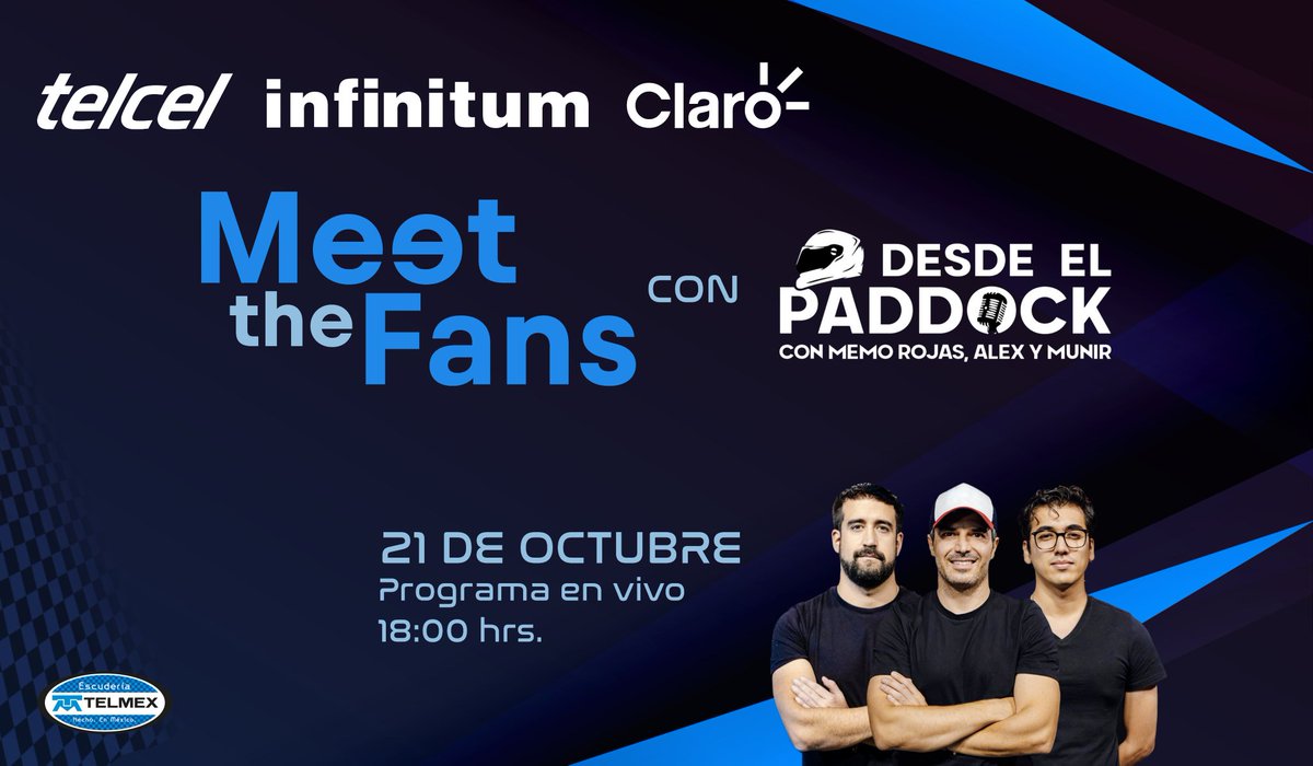 Telcel_Racing's tweet photo. Recuerden que esta tarde tenemos una cita para ver #DesdeElPaddock en vivo. 😎
No olviden seguir la transmisión https://t.co/xBqYki5dxp. 💻 https://t.co/xnVx3pqlUE