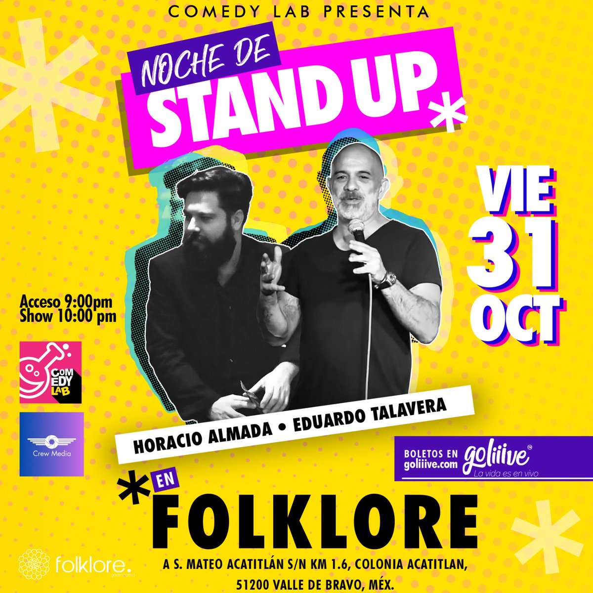 Un comediante que pasa los 50 y otro que casi llega. No todos los hombres de mediana edad odian las patinetas o le gritan a la tele. Un show de stand up de maduros inmaduros.

<a href="/talatalavera/">Eduardo Talavera</a> y yo mero el jueves 30 y viernes 31 en Dubba Metepc y Folklore Valle de Bravo …