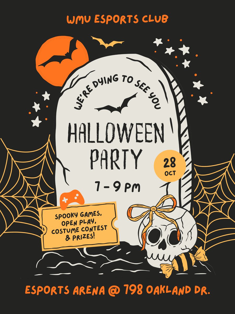 Join us for Halloween on October 28th from 7-9 PM at the Esports Arena for games, open play, costume contest, and prizes, or just to socialize! 

Can't wait to see you all there!
